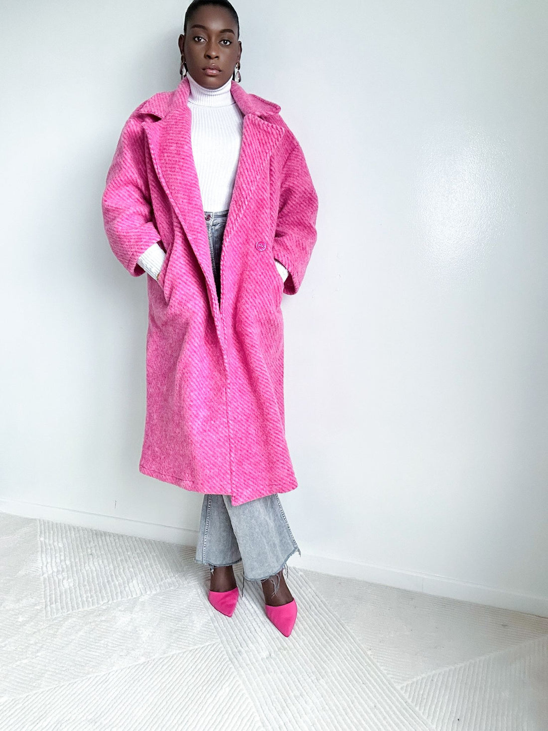 Manteau en laine rose - CHARLENE
