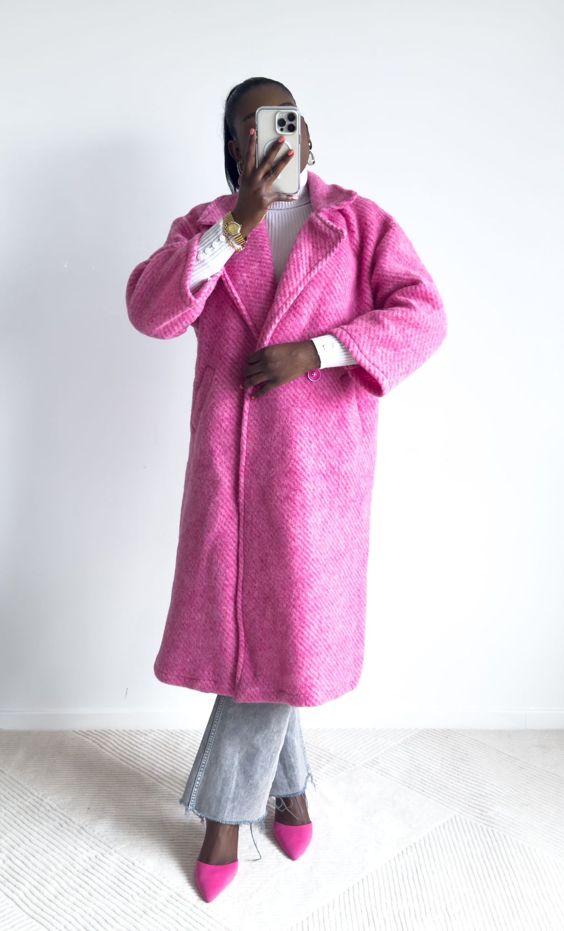 Manteau en laine rose - CHARLENE